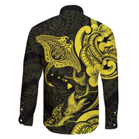 Hawaiian Manta Rays Family Matching Puletasi and Hawaiian Shirt Tribal Hibiscus Polynesian Tattoos Yellow Color - Polynesian Pride