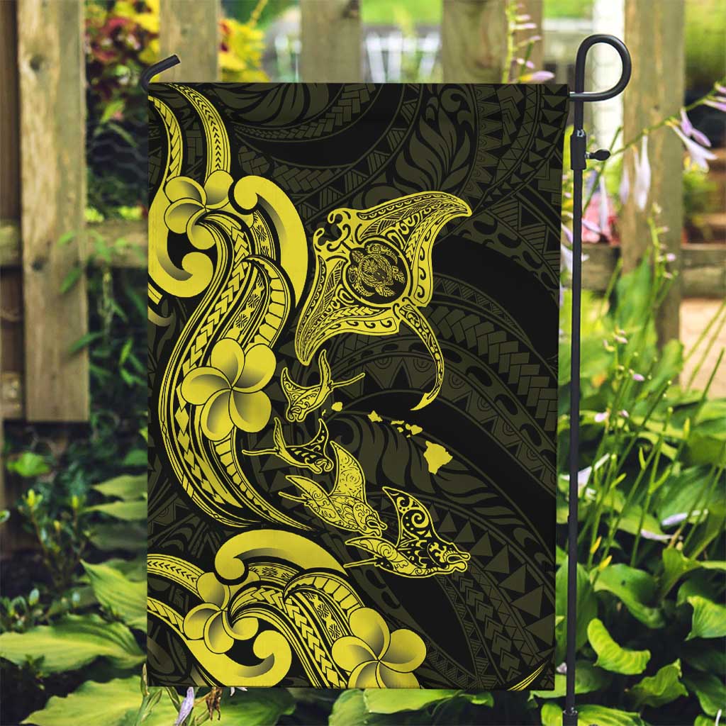 Hawaiian Manta Rays Garden Flag Tribal Hibiscus Polynesian Tattoos Yellow Color - Polynesian Pride