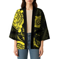 Hawaiian Manta Rays Kimono Tribal Hibiscus Polynesian Tattoos Yellow Color - Polynesian Pride