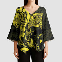 Hawaiian Manta Rays Kimono Sleeve Blouse Tribal Hibiscus Polynesian Tattoos Yellow Color - Polynesian Pride