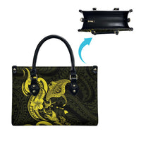 Hawaiian Manta Rays Leather Bag Tribal Hibiscus Polynesian Tattoos Yellow Color - Polynesian Pride