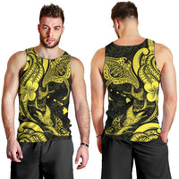 Hawaiian Manta Rays Men Tank Top Tribal Hibiscus Polynesian Tattoos Yellow Color - Polynesian Pride