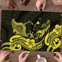 Hawaiian Manta Rays Puzzle Tribal Hibiscus Polynesian Tattoos Yellow Color - Polynesian Pride