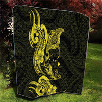 Hawaiian Manta Rays Quilt Tribal Hibiscus Polynesian Tattoos Yellow Color - Polynesian Pride