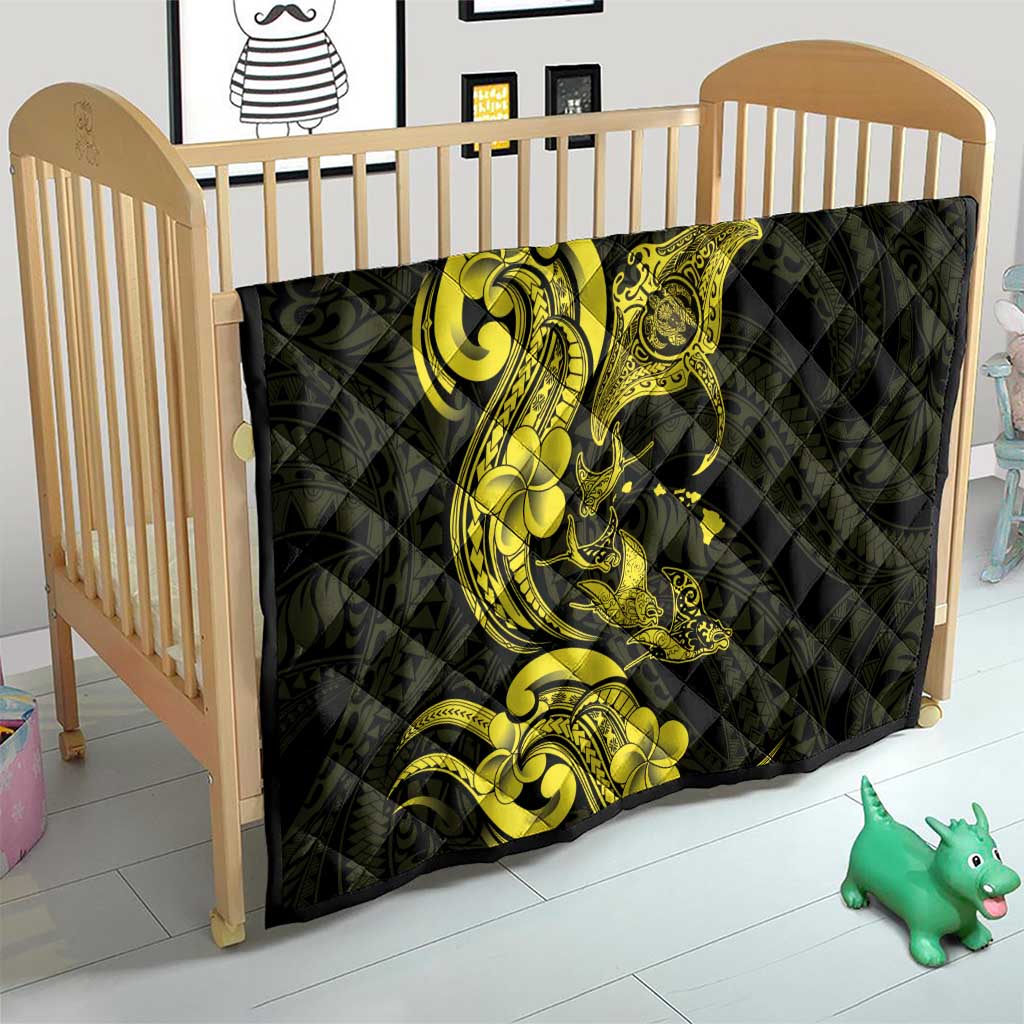 Hawaiian Manta Rays Quilt Tribal Hibiscus Polynesian Tattoos Yellow Color - Polynesian Pride
