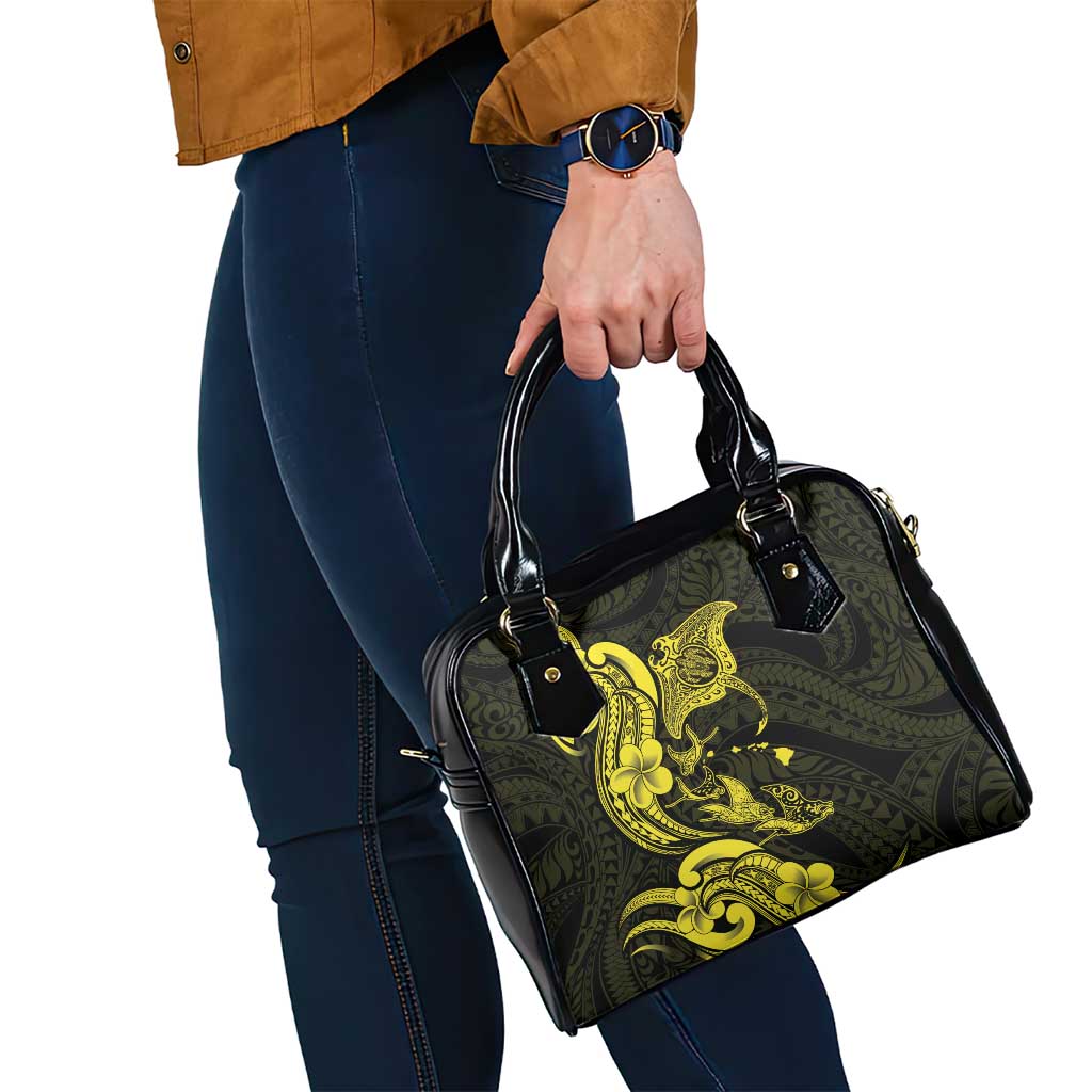 Hawaiian Manta Rays Shoulder Handbag Tribal Hibiscus Polynesian Tattoos Yellow Color - Polynesian Pride