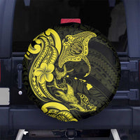 Hawaiian Manta Rays Spare Tire Cover Tribal Hibiscus Polynesian Tattoos Yellow Color - Polynesian Pride