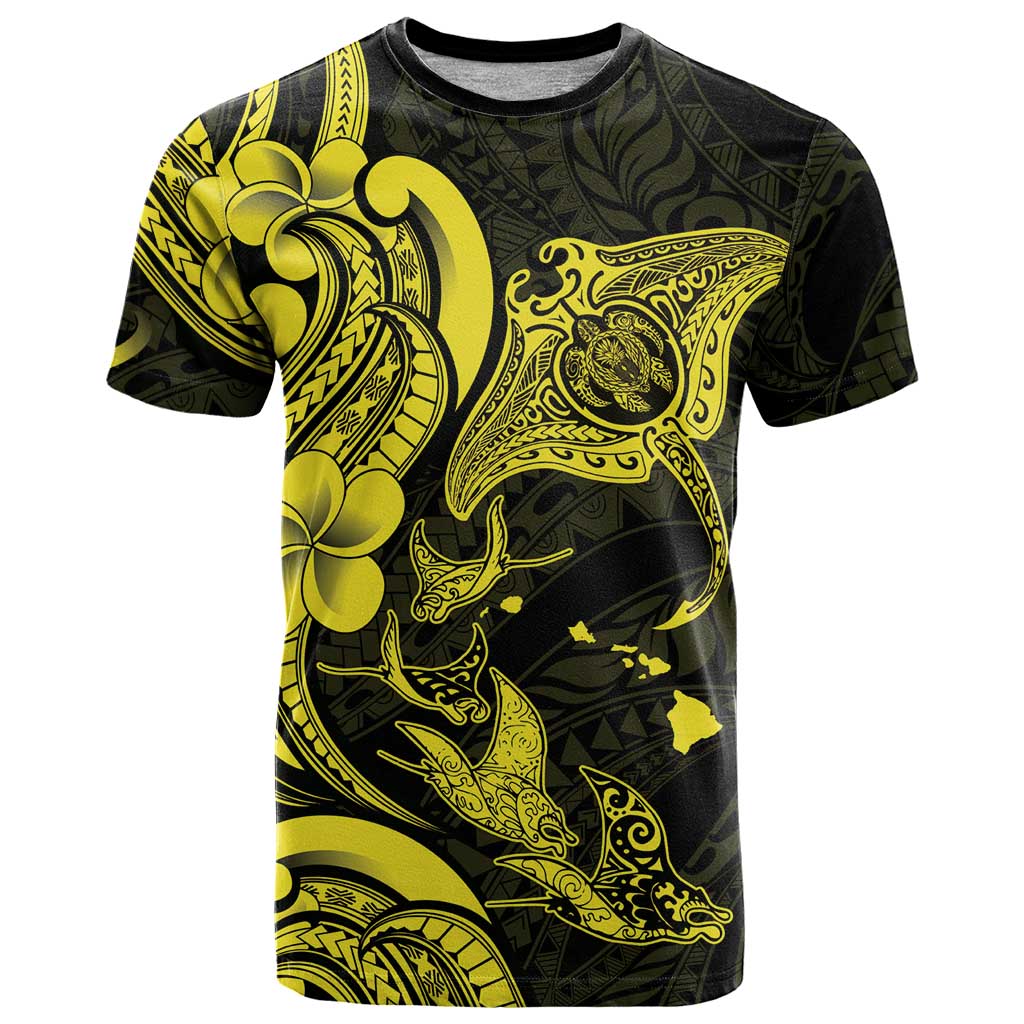 Hawaiian Manta Rays T Shirt Tribal Hibiscus Polynesian Tattoos Yellow Color - Polynesian Pride