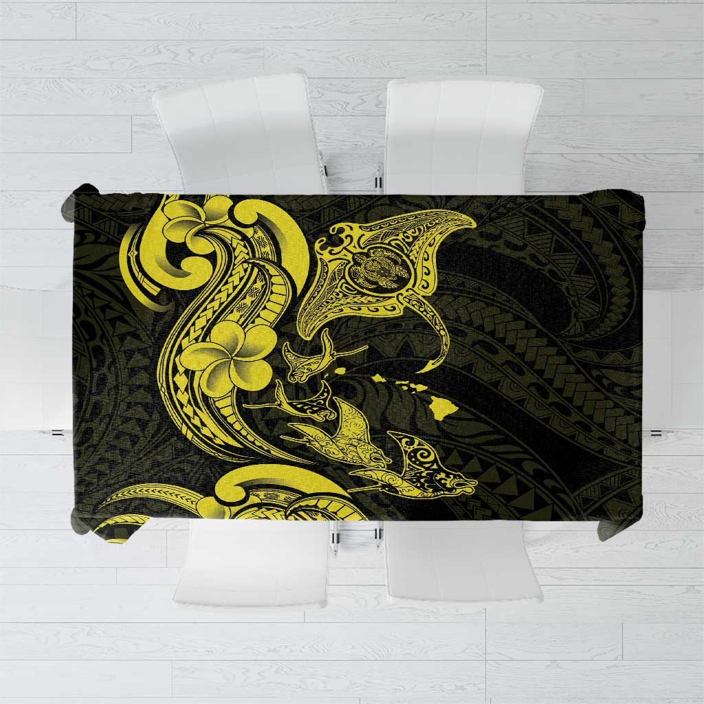 Hawaiian Manta Rays Tablecloth Tribal Hibiscus Polynesian Tattoos Yellow Color - Polynesian Pride
