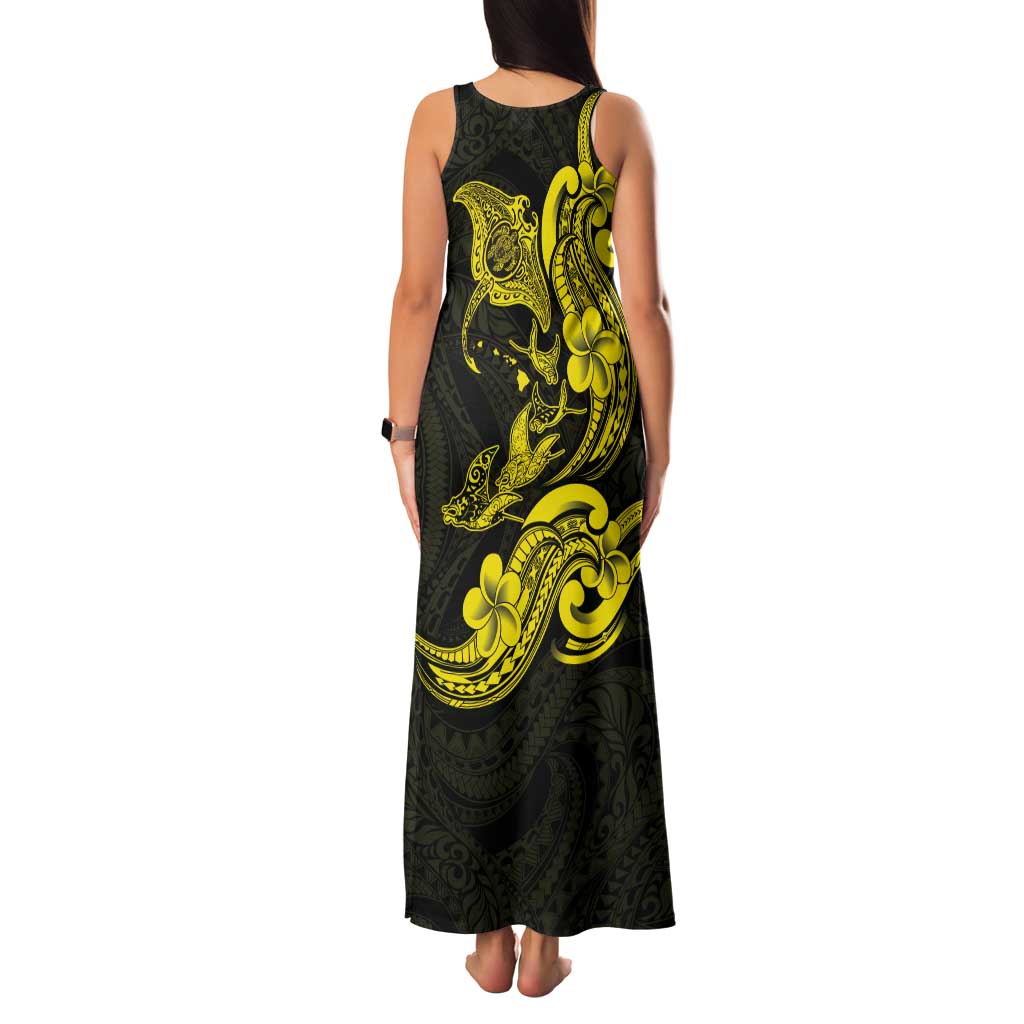 Hawaiian Manta Rays Tank Maxi Dress Tribal Hibiscus Polynesian Tattoos Yellow Color - Polynesian Pride