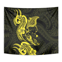 Hawaiian Manta Rays Tapestry Tribal Hibiscus Polynesian Tattoos Yellow Color - Polynesian Pride