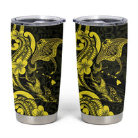 Hawaiian Manta Rays Tumbler Cup Tribal Hibiscus Polynesian Tattoos Yellow Color - Polynesian Pride