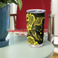Hawaiian Manta Rays Tumbler Cup Tribal Hibiscus Polynesian Tattoos Yellow Color - Polynesian Pride