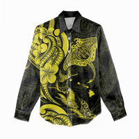 Hawaiian Manta Rays Women Casual Shirt Tribal Hibiscus Polynesian Tattoos Yellow Color - Polynesian Pride