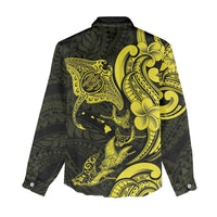 Hawaiian Manta Rays Women Casual Shirt Tribal Hibiscus Polynesian Tattoos Yellow Color - Polynesian Pride