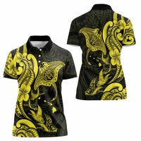 Hawaiian Manta Rays Women Polo Shirt Tribal Hibiscus Polynesian Tattoos Yellow Color - Polynesian Pride