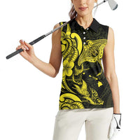 Hawaiian Manta Rays Women Sleeveless Polo Shirt Tribal Hibiscus Polynesian Tattoos Yellow Color - Polynesian Pride