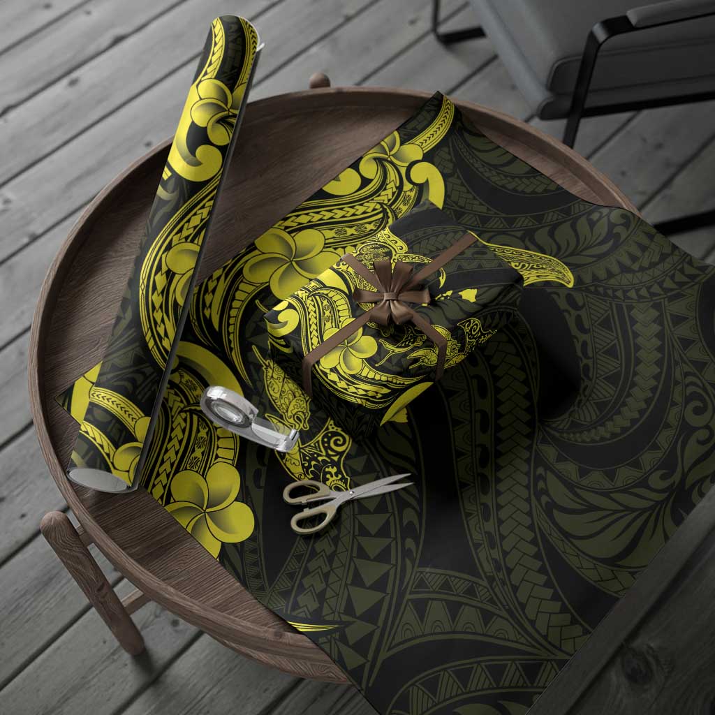 Hawaiian Manta Rays Wrapping Paper Tribal Hibiscus Polynesian Tattoos Yellow Color LT03 - Polynesian Pride