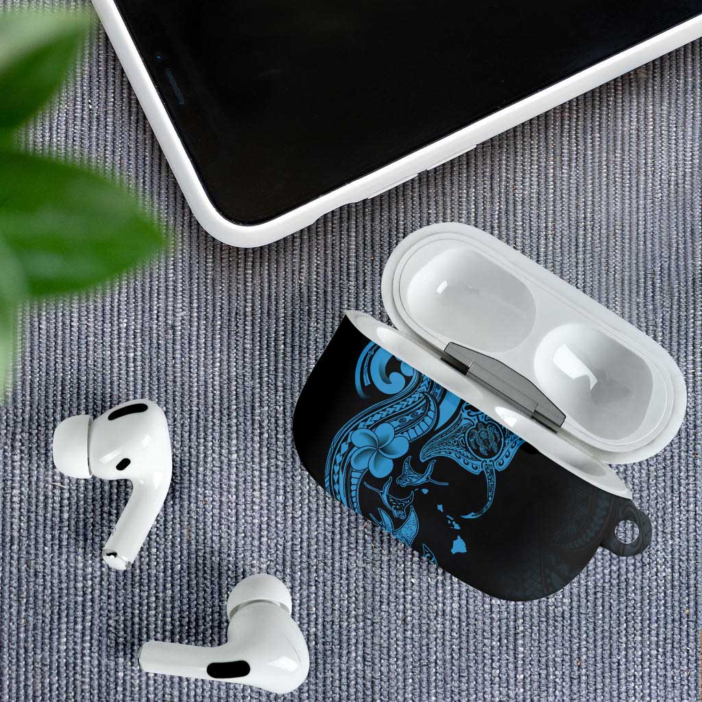 Hawaiian Manta Rays AirPods Case Tribal Hibiscus Polynesian Tattoos Blue Color - Polynesian Pride