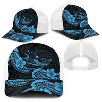 Hawaiian Manta Rays Baseball Net Cap Tribal Hibiscus Polynesian Tattoos Blue Color - Polynesian Pride