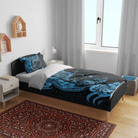 Hawaiian Manta Rays Bedding Set Tribal Hibiscus Polynesian Tattoos Blue Color - Polynesian Pride