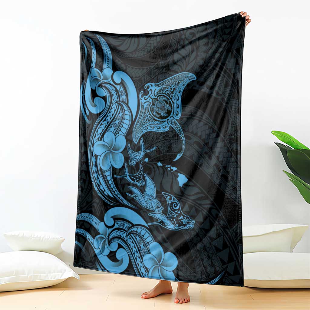 Hawaiian Manta Rays Blanket Tribal Hibiscus Polynesian Tattoos Blue Color LT03 - Polynesian Pride