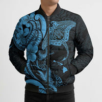 Hawaiian Manta Rays Bomber Puffer Jacket Tribal Hibiscus Polynesian Tattoos Blue Color LT03 - Polynesian Pride