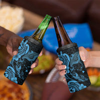 Hawaiian Manta Rays 4 in 1 Can Cooler Tumbler Tribal Hibiscus Polynesian Tattoos Blue Color - Polynesian Pride