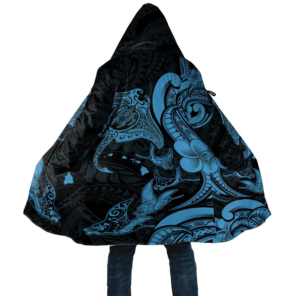Hawaiian Manta Rays Cloak Tribal Hibiscus Polynesian Tattoos Blue Color - Polynesian Pride
