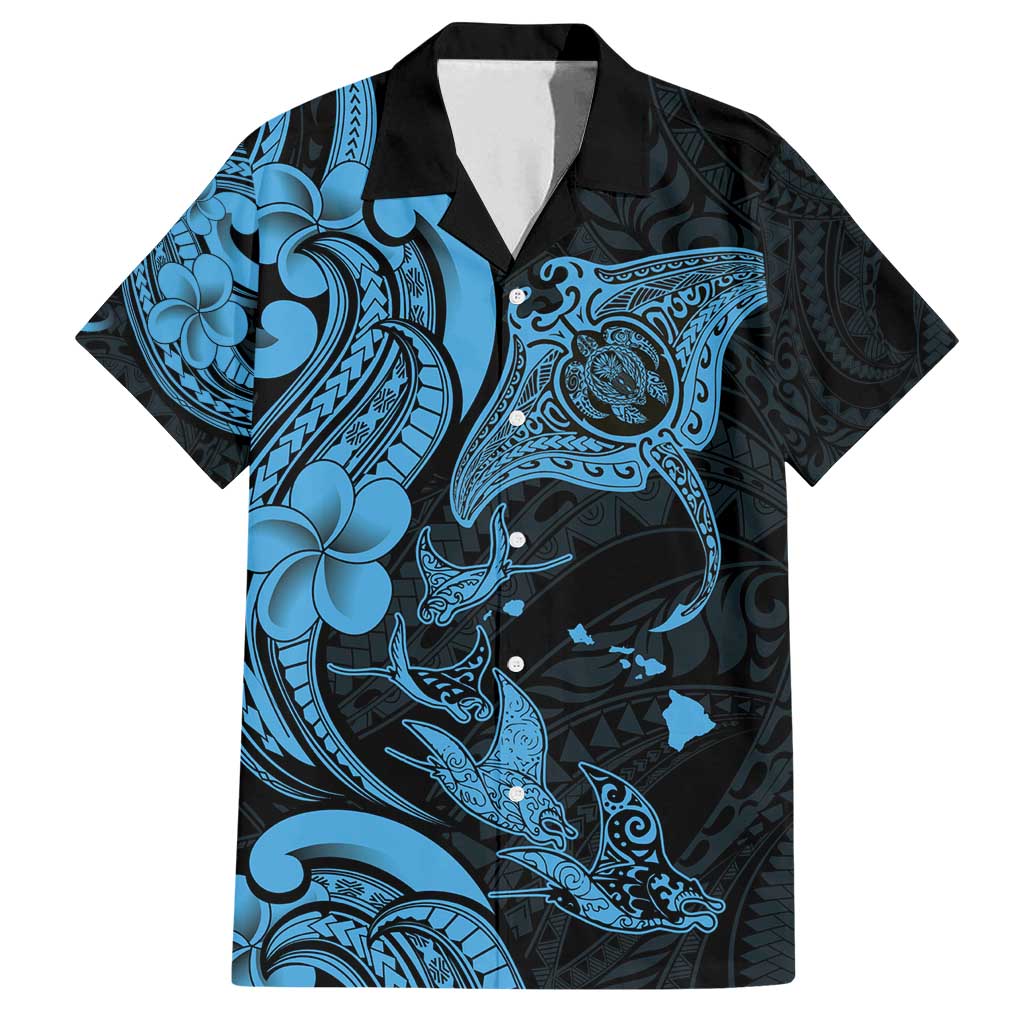 Hawaiian Manta Rays Family Matching Summer Maxi Dress and Hawaiian Shirt Tribal Hibiscus Polynesian Tattoos Blue Color - Polynesian Pride