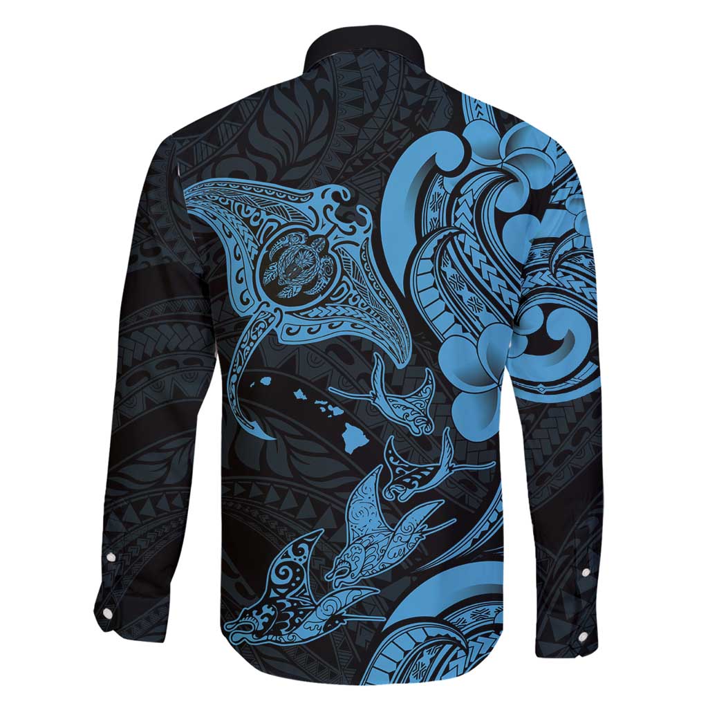 Hawaiian Manta Rays Family Matching Tank Maxi Dress and Hawaiian Shirt Tribal Hibiscus Polynesian Tattoos Blue Color - Polynesian Pride