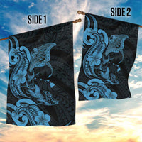 Hawaiian Manta Rays Garden Flag Tribal Hibiscus Polynesian Tattoos Blue Color - Polynesian Pride