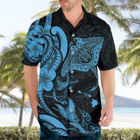 Hawaiian Manta Rays Hawaiian Shirt Tribal Hibiscus Polynesian Tattoos Blue Color - Polynesian Pride
