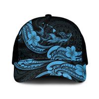 Hawaiian Manta Rays Mesh Trucker Cap Tribal Hibiscus Polynesian Tattoos Blue Color - Polynesian Pride