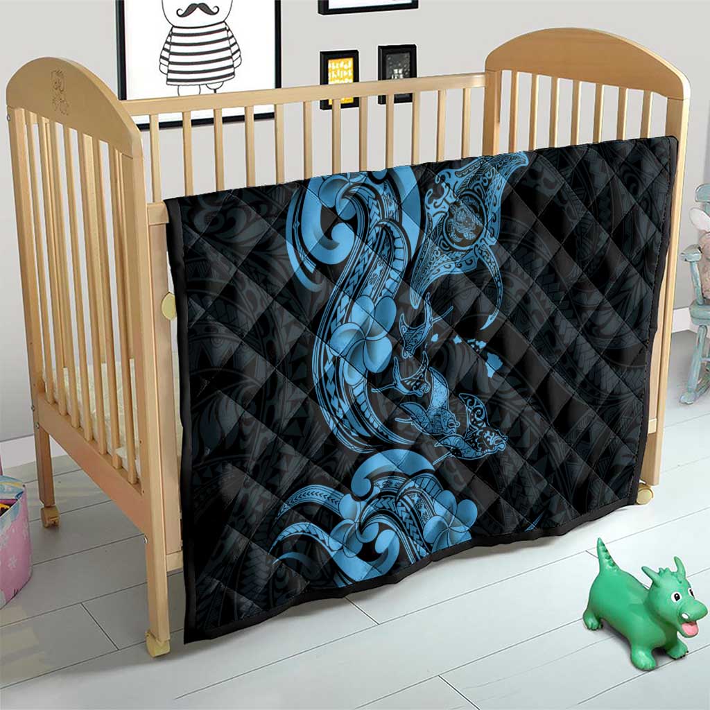 Hawaiian Manta Rays Quilt Tribal Hibiscus Polynesian Tattoos Blue Color - Polynesian Pride
