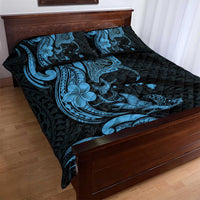 Hawaiian Manta Rays Quilt Bed Set Tribal Hibiscus Polynesian Tattoos Blue Color - Polynesian Pride