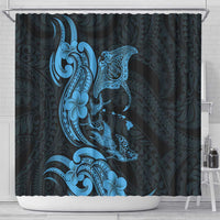 Hawaiian Manta Rays Shower Curtain Tribal Hibiscus Polynesian Tattoos Blue Color - Polynesian Pride