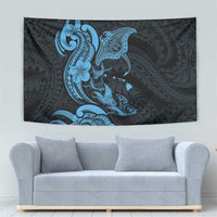 Hawaiian Manta Rays Tapestry Tribal Hibiscus Polynesian Tattoos Blue Color - Polynesian Pride