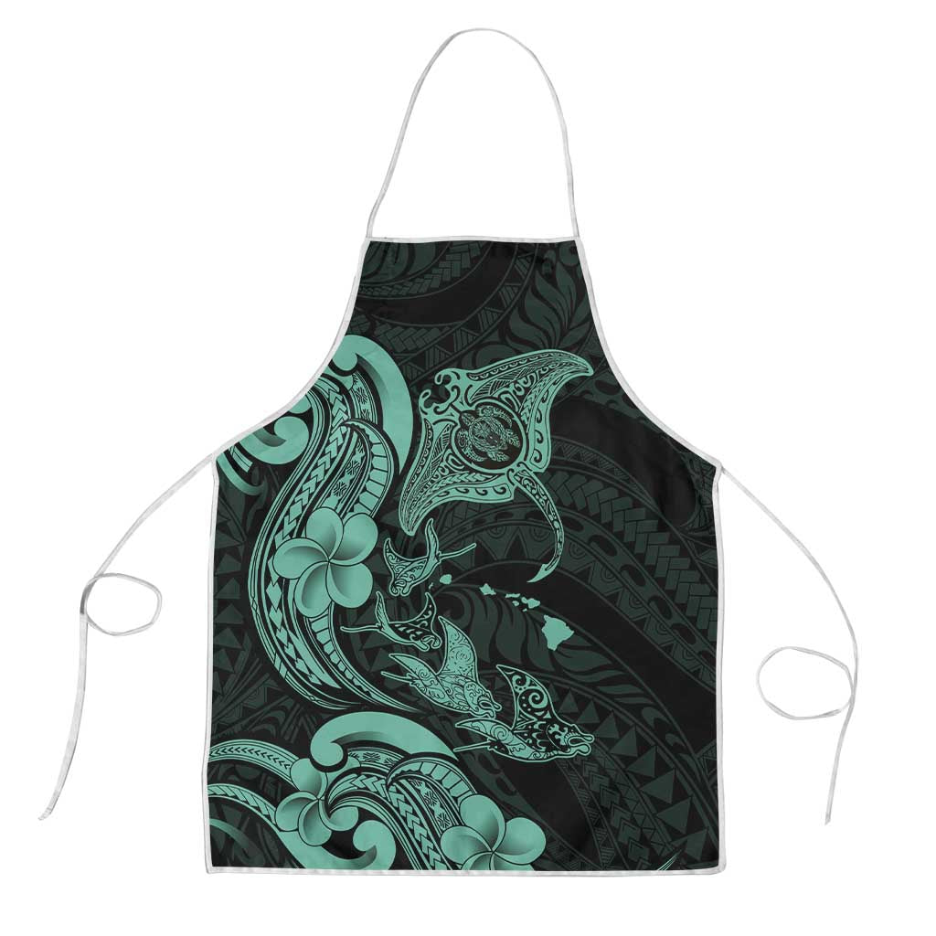 Hawaiian Manta Rays Apron Tribal Hibiscus Polynesian Tattoos Turquoise Color LT03 Turquoise - Polynesian Pride