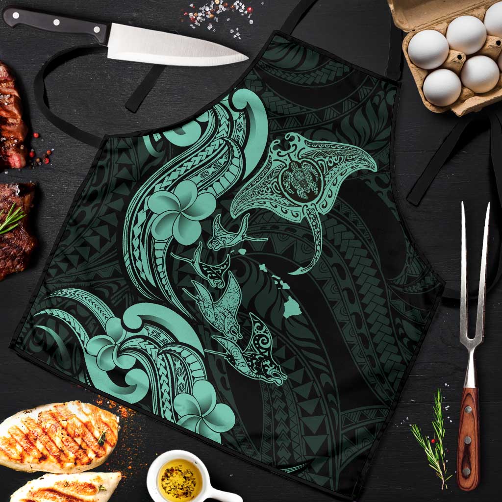 Hawaiian Manta Rays Apron Tribal Hibiscus Polynesian Tattoos Turquoise Color LT03 Turquoise - Polynesian Pride