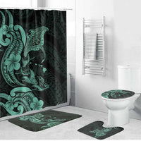 Hawaiian Manta Rays Bathroom Set Tribal Hibiscus Polynesian Tattoos Turquoise Color - Polynesian Pride