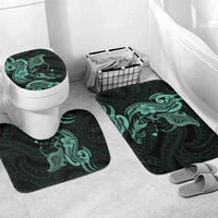 Hawaiian Manta Rays Bathroom Set Tribal Hibiscus Polynesian Tattoos Turquoise Color - Polynesian Pride