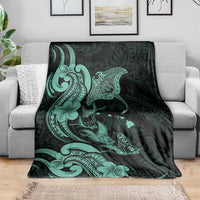 Hawaiian Manta Rays Blanket Tribal Hibiscus Polynesian Tattoos Turquoise Color LT03 - Polynesian Pride