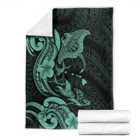 Hawaiian Manta Rays Blanket Tribal Hibiscus Polynesian Tattoos Turquoise Color LT03 - Polynesian Pride