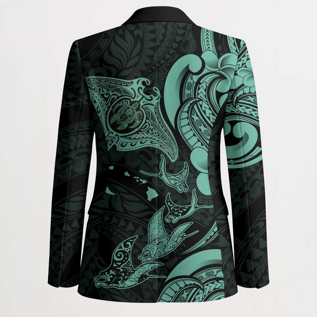 Hawaiian Manta Rays Blazer Tribal Hibiscus Polynesian Tattoos Turquoise Color LT03 - Polynesian Pride