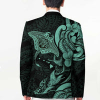 Hawaiian Manta Rays Blazer Tribal Hibiscus Polynesian Tattoos Turquoise Color LT03 - Polynesian Pride