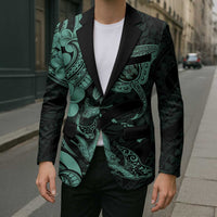 Hawaiian Manta Rays Blazer Tribal Hibiscus Polynesian Tattoos Turquoise Color LT03 - Polynesian Pride