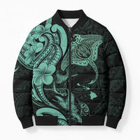 Hawaiian Manta Rays Bomber Puffer Jacket Tribal Hibiscus Polynesian Tattoos Turquoise Color LT03 Unisex Turquoise - Polynesian Pride
