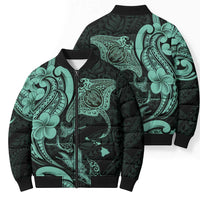 Hawaiian Manta Rays Bomber Puffer Jacket Tribal Hibiscus Polynesian Tattoos Turquoise Color LT03 - Polynesian Pride