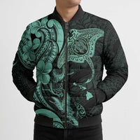 Hawaiian Manta Rays Bomber Puffer Jacket Tribal Hibiscus Polynesian Tattoos Turquoise Color LT03 - Polynesian Pride